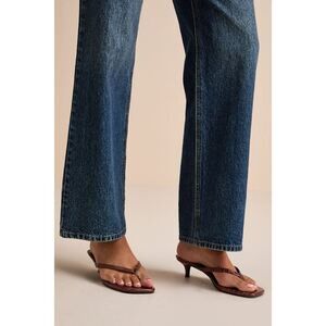 Lulus Massima Brown Croc-embrossed Kitten Heel Thong Sandals - Size 10